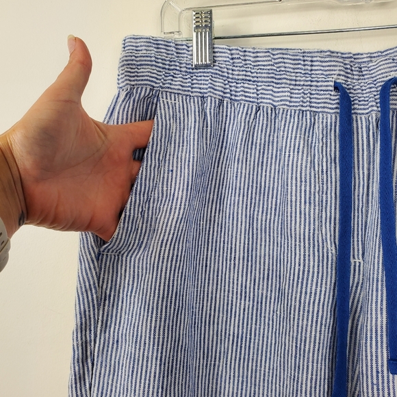 Talbots Linen Pant Womens Size MP Elastic Waist Drawstring Nautical Stripe Beach - Picture 3 of 7